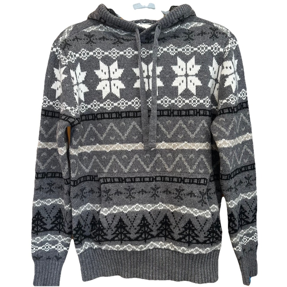AMERICAN EAGLE Softest Sweater Hoodie Men's XS Gray Nordic Snowflake Fair Isle